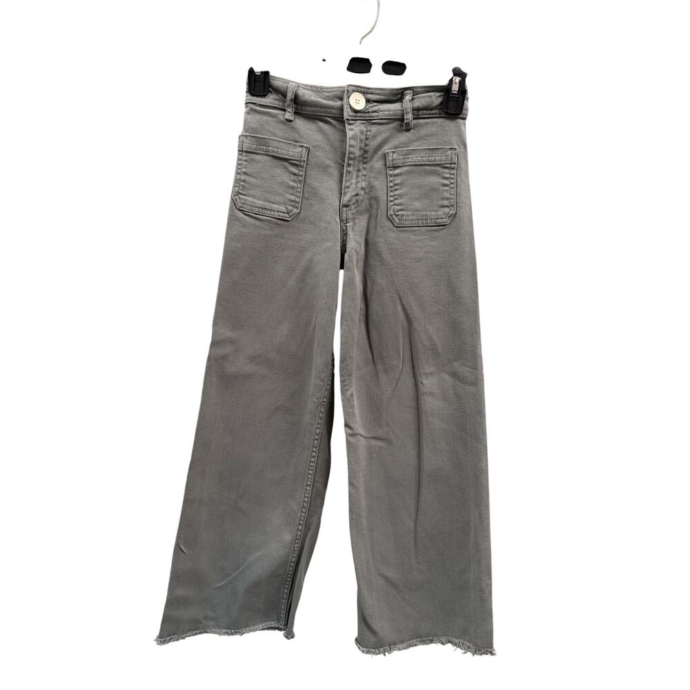 Zara Girls Marine Green High Rise Adjustable Waist Wide Leg Jeans Size 10